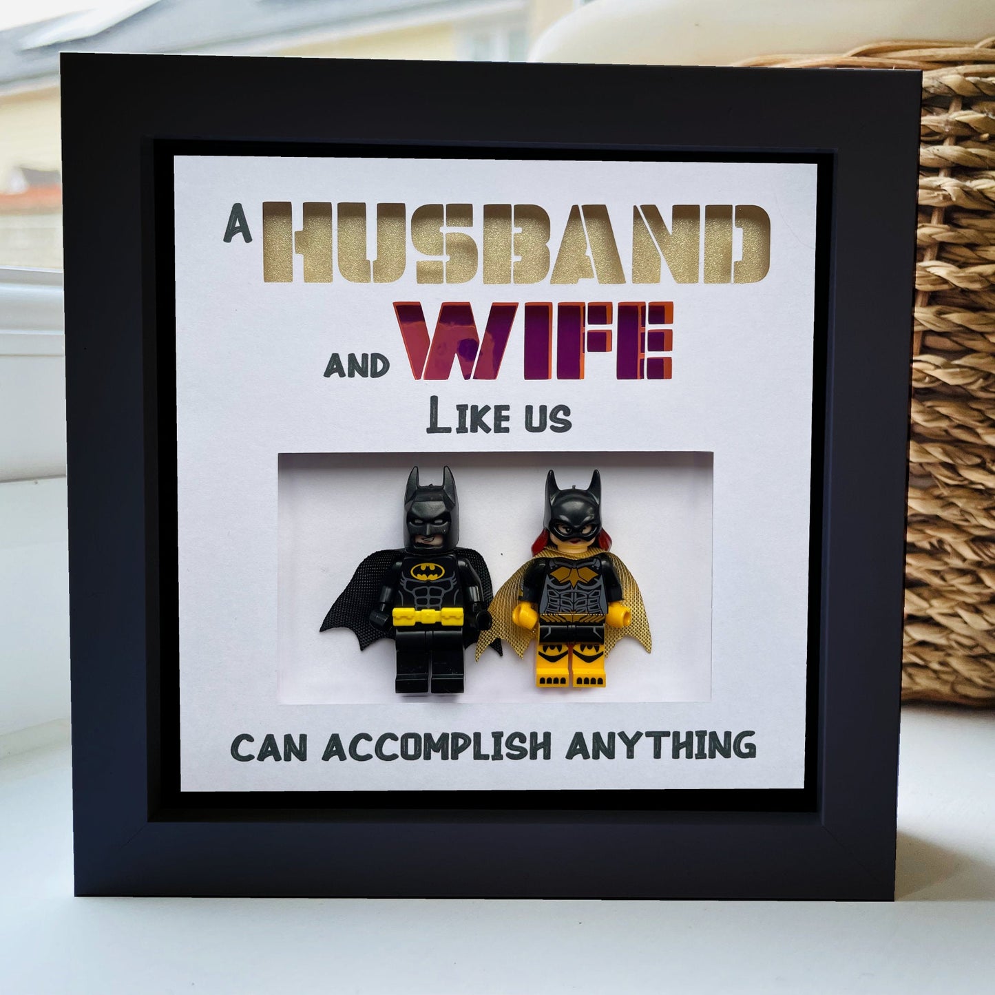 Husband and wife Character Frame - Gold and Pinky Red text