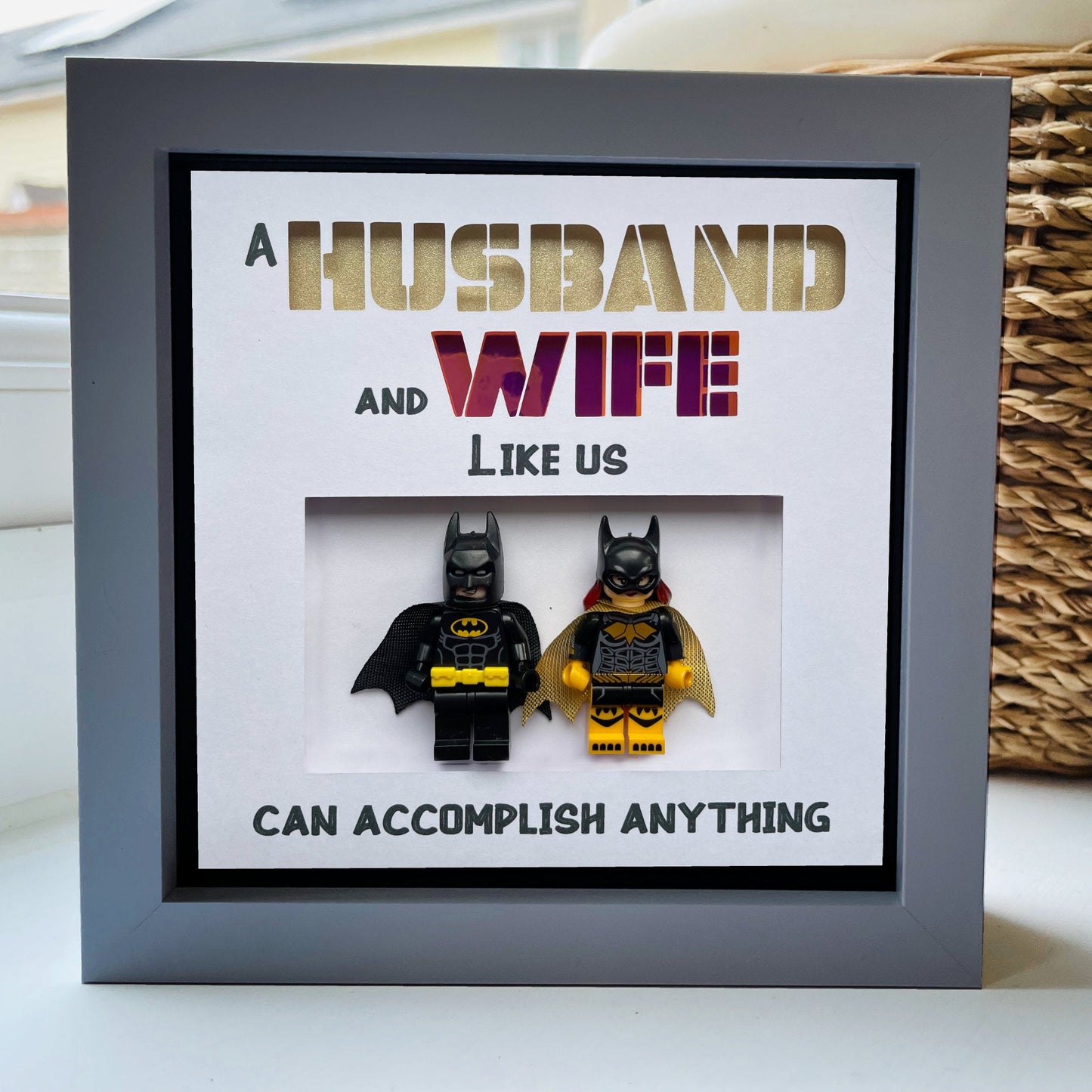Husband and wife Character Frame - Gold and Pinky Red text