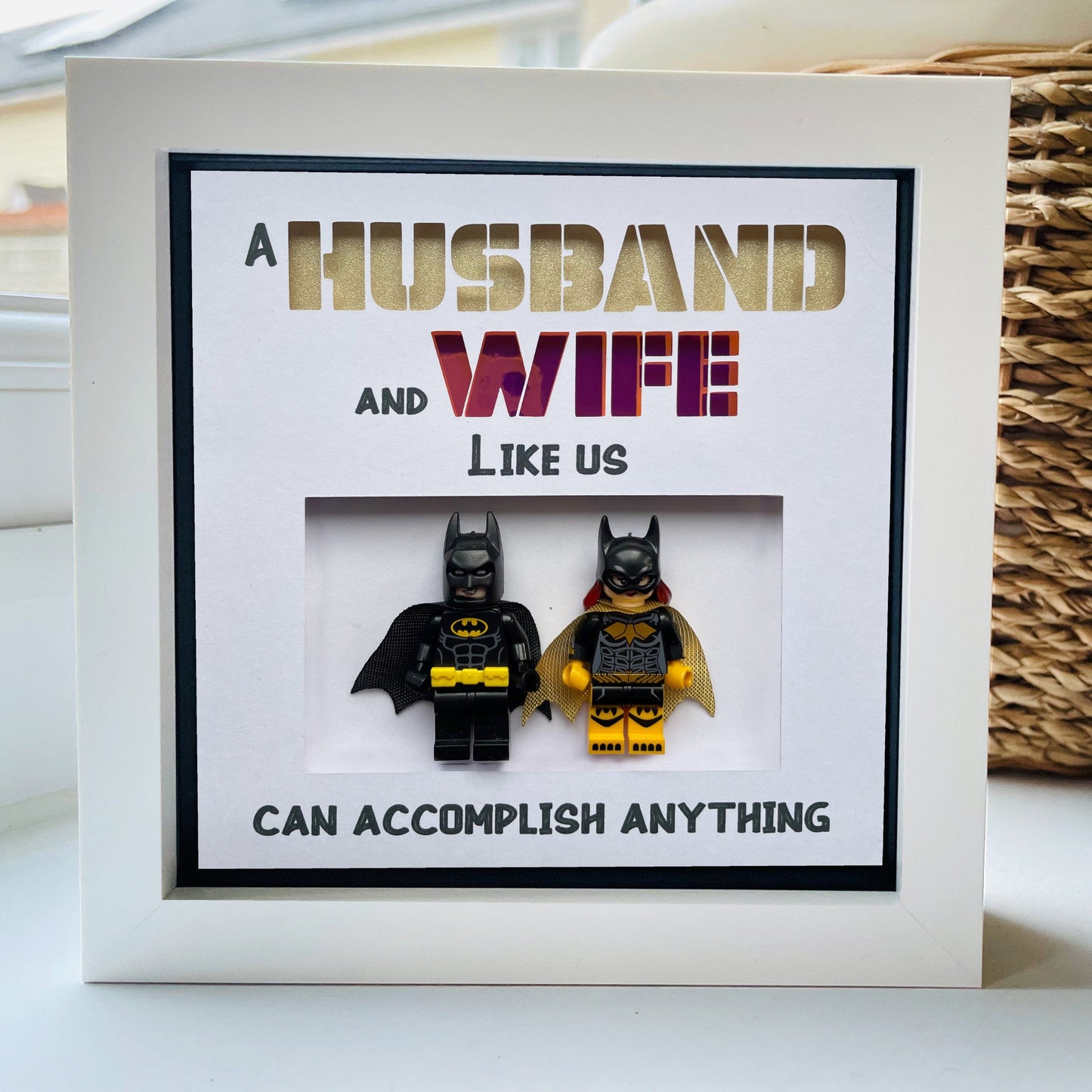 Husband and wife Character Frame - Gold and Pinky Red text