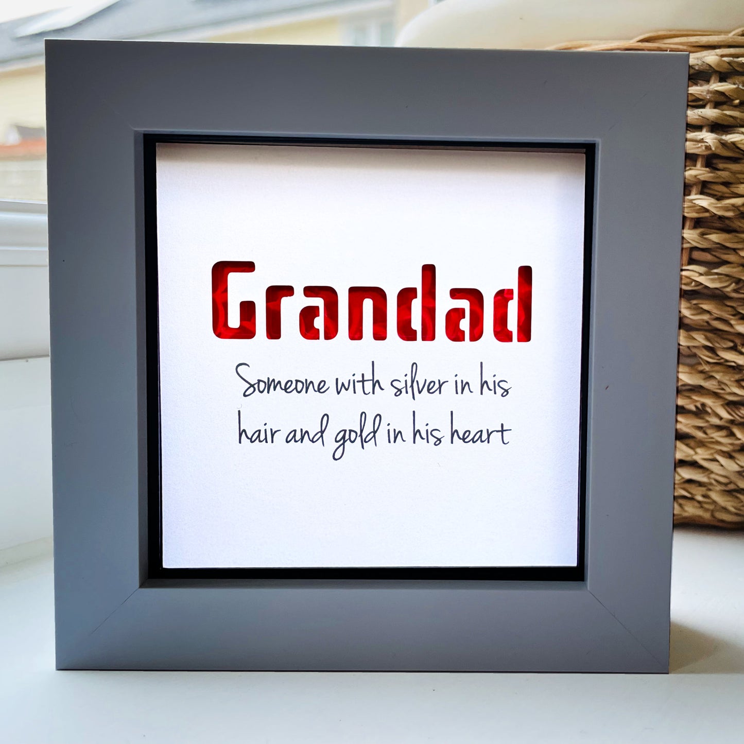 Grandad is someone with silver in his hair and gold in his heart quote (red)