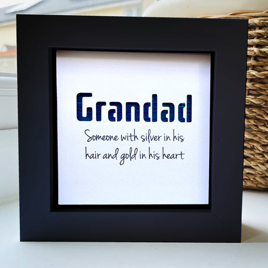 Grandad is someone with silver in his hair and gold in his heart quote (Blue)